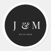 Black White Simple Typography Monogram Weddenschap Ronde Sticker (Voorkant)