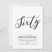Black & White Sixty Minimaal 60e Verjaardagsfeestj Kaart (Voorkant)