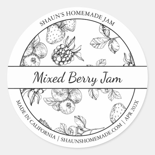 Black & White Sketch Mixed Berry Jam label (Voorkant)