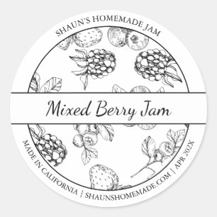 Black & White Sketch Mixed Berry Jam label