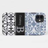 Black White Slate Blue Damask Monogram iPhone 5 Case-Mate iPhone Case (Achterkant (horizontaal))