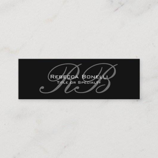 Black White Slim Script Monogram Visitekaartje (Voorkant)