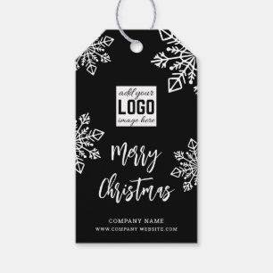 Black White Snowflake Company Logo Merry Kerstry Cadeaulabel