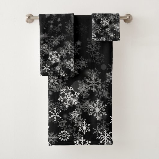 Black White Snowflake kerst Bad Handdoek (Insitu)