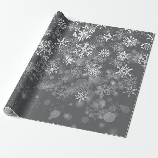 Black White Snowflake kerstwinter Cadeaupapier (Uitgerold)