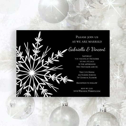 Black White Snowflake Winter Weddenschap Kaart
