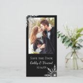 Black White Snowflake Winter Wedding Save the Date (Staand voorkant)