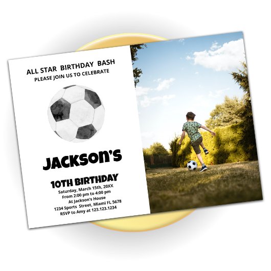Black White Soccer Anniversaire Invitations avec p