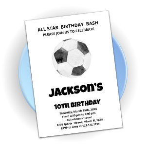 Black White Soccer Birthday-uitnodigingen Kaart