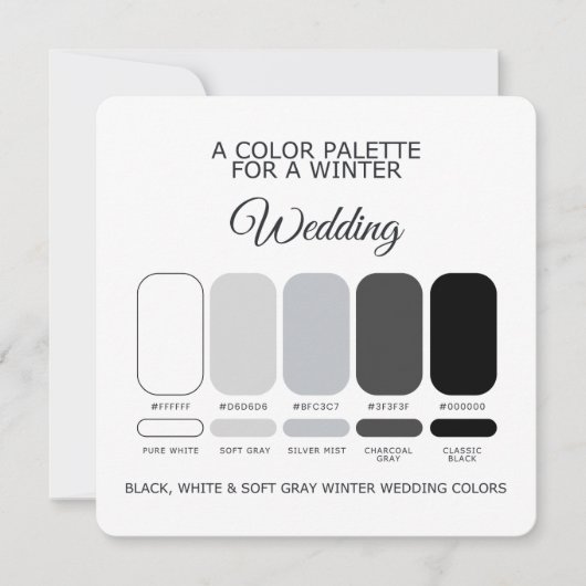 Black White Soft Gray Winter Wedding Palette Card Kaart (Voorkant)