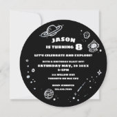 Black White Space Astronaut Birthday Invitations Kaart (Achterkant)