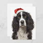 Black & White Spaniel Santa Hat Xmas Art Feestdagenkaart (Voorkant / Achterkant)