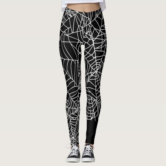 Black White Spider Web Halloween Costuum Leggings (Voorkant)