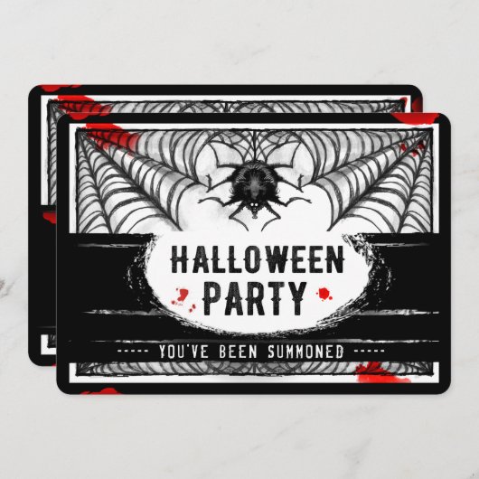 Black & White Spider Web Halloween Invitation de f (Devant / Derrière)