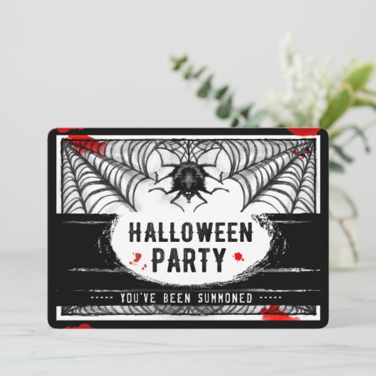 Black & White Spider Web Halloween Invitation de f (Debout devant)