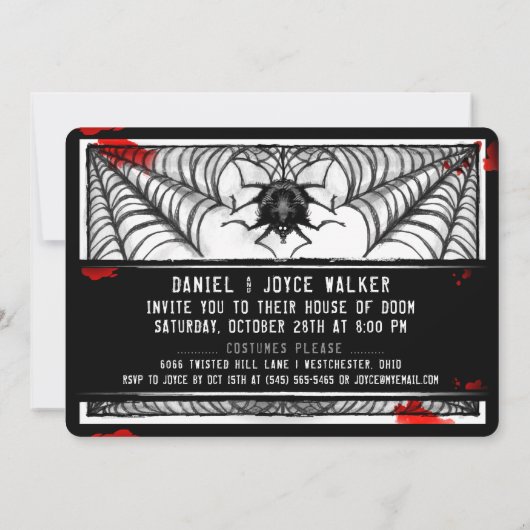 Black & White Spider Web Halloween Invitation de f (Dos)