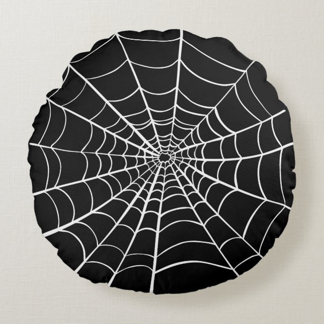 Black White Spider Web Rond Kussen (Voorkant)