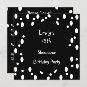 Black White Spots 13th Birthday Sleepover Kaart