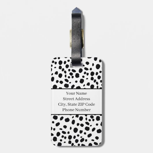Black White Spots Pattern Gold Monogram Bagagelabel (Achterkant verticaal)