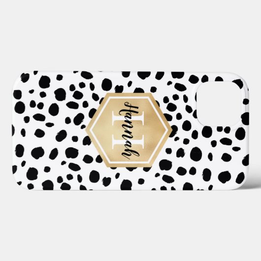 Black White Spots Pattern Gold Monogram Case-Mate iPhone Case (Achterkant (horizontaal))