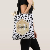 Black White Spots Pattern Gold Monogram Draagtas (Dichtbij)
