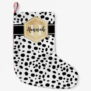 Black White Spots Pattern Gold Monogram Kleine Kerstsok