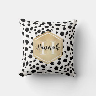 Black White Spots Pattern Gold Monogram Kussen