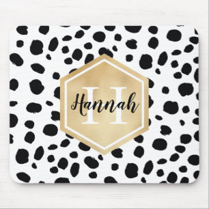 Black White Spots Pattern Gold Monogram Muismat