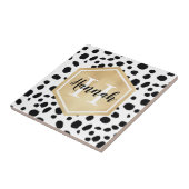 Black White Spots Pattern Gold Monogram Tegeltje (Zijkant)