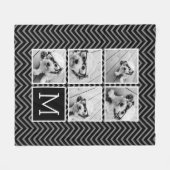 Black White Square 5 Photo Collage Monogram Fleece Deken (Voorkant (Horizontaal))