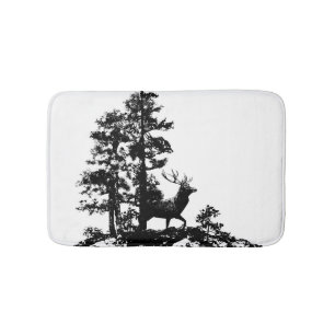 Black White Stag Deer Animal Natuur art Badmat