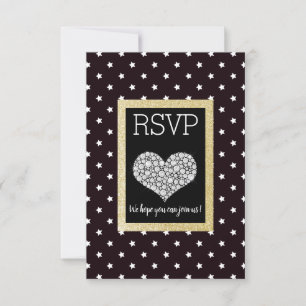 Black White Star Gold Heart RSVP