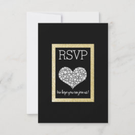 Black White Star Gold Heart RSVP eenvoudig elegant Kaartje