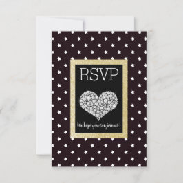 Black White Star Gold Heart RSVP Kaartje