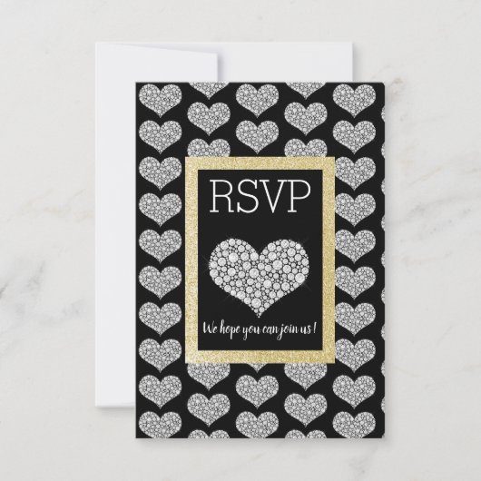 Black White Star Gold Heart RSVP simple élégant (Devant)