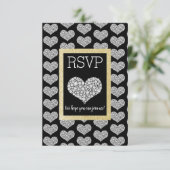 Black White Star Gold Heart RSVP simple élégant (Debout devant)