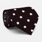 Black White Star Print Mens Cravate (Roulé)