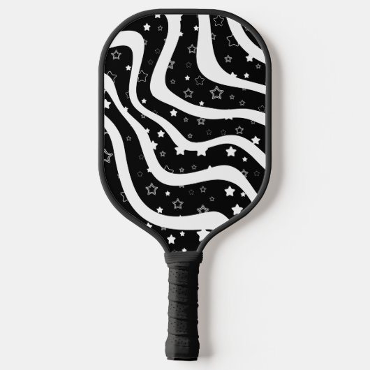 Black &white stars on lines custom name pickleball paddle (Achterkant)