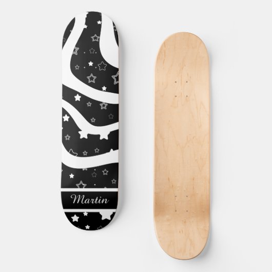 Black &white stars on lines custom name skateboard (Voorkant)