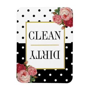 Black White Stippen Fun Floral Clean Dirty Dishwas Magneet