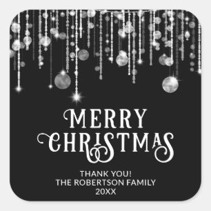 Black White String Lights Christmas Party Favoriet Vierkante Sticker