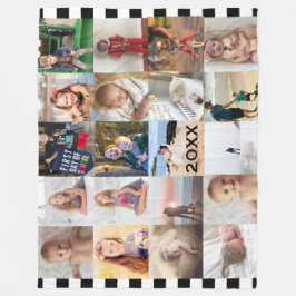 Black White Stripe 20 Photo Collage Family Fleece Deken