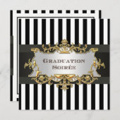 Black White Stripe Afstuderen Uitnodigen 2 - AA Kaart (Voorkant / Achterkant)