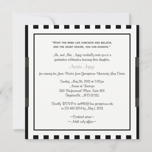 Black White Stripe Afstuderen Uitnodigen 2 - AA Kaart (Achterkant)