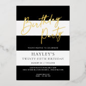 Black White Stripe Anniversaire Foil Invitation (Recto)