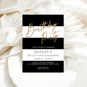Black White Stripe Anniversaire Foil Invitation