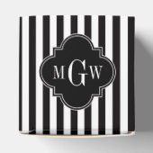 Black White Stripe Black Quatrefoil 3 Monogram Bedankdoosjes (Bovenkant)