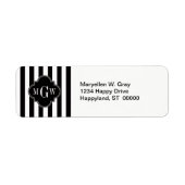 Black White Stripe Black Quatrefoil 3 Monogram Etiket (Voorkant)