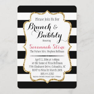Black & White Stripe Brunch & Bubble Shower Invite Kaart