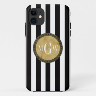 Black White Stripe Distress Steampunk 3 Monogram iPhone 11 Hoesje
